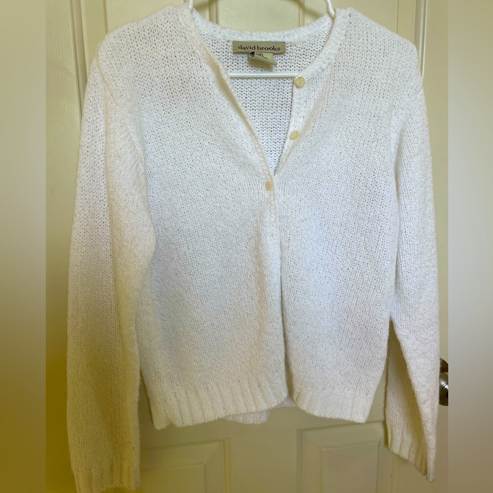 David Brooks White Knitted Cardigan